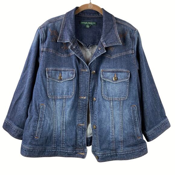 Lauren jeans Company Ralph Lauren Western Embroidered Jean Jacket Denim Size 1X - Picture 8 of 9